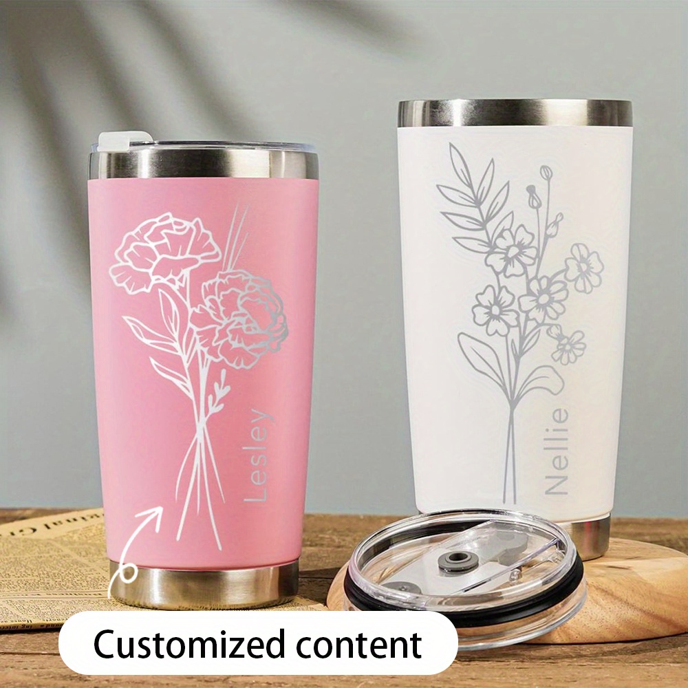 Coffee Tea Name - Personalisierter Edelstahl-Becher mit Namen, Nelken-Blume als
