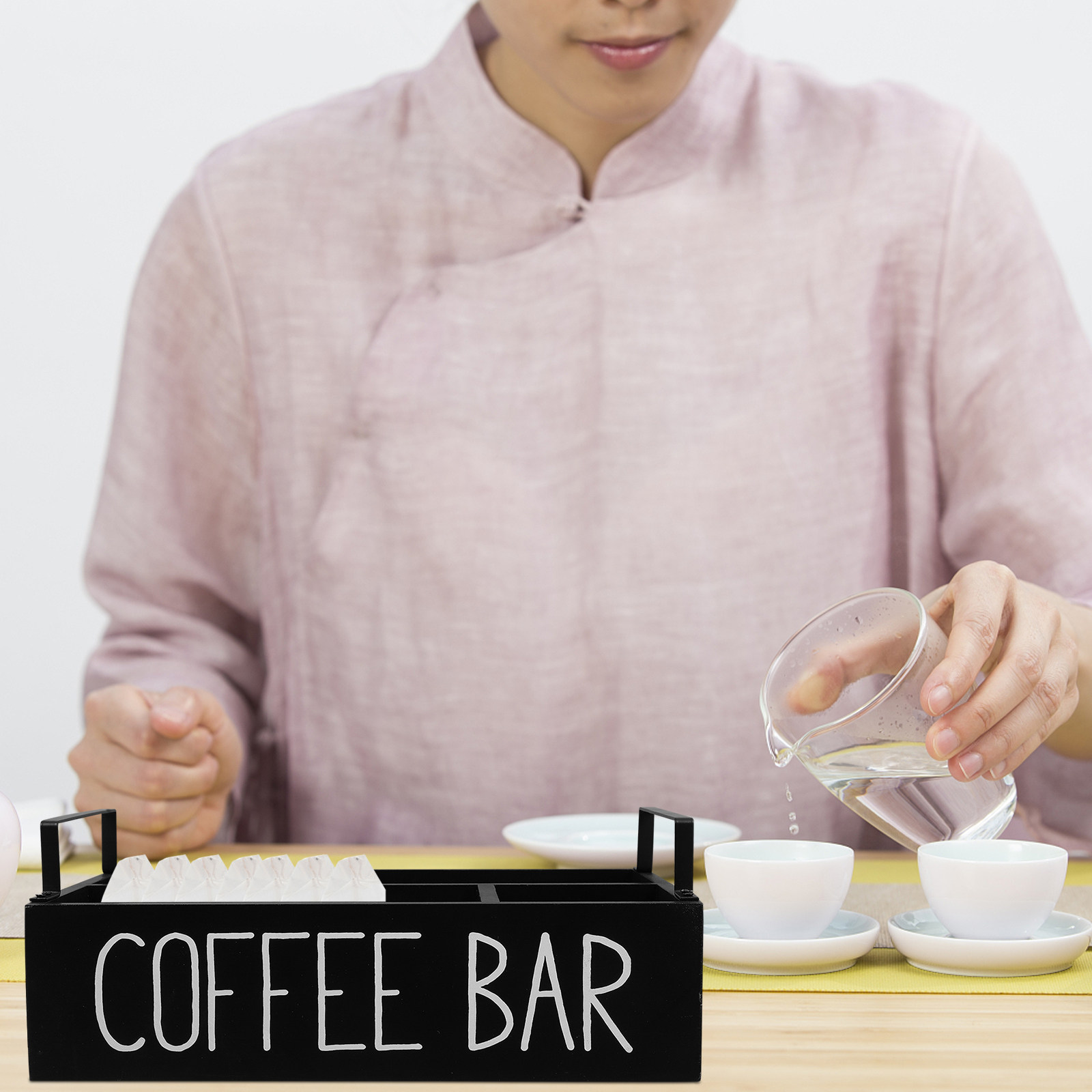 Coffee Tea Sugar - Holz-Teebeutel-Organizer mit mehreren Fächern, Kaffee- und