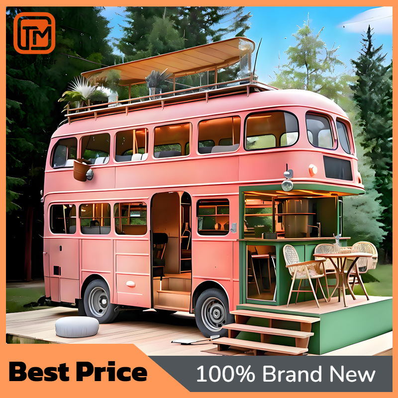 Coffee Tea With Milk - 【Neues Design】Rosa Schmiedeeisen-Doppeldeckerbus-Wagen, mobiler Milchtee- und